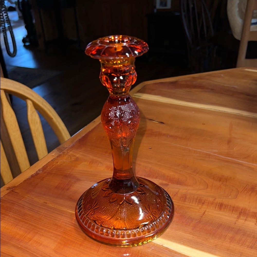 Vintage Tiara Amber Sandwich Glass 9" Tall Candlestick Candle Holder